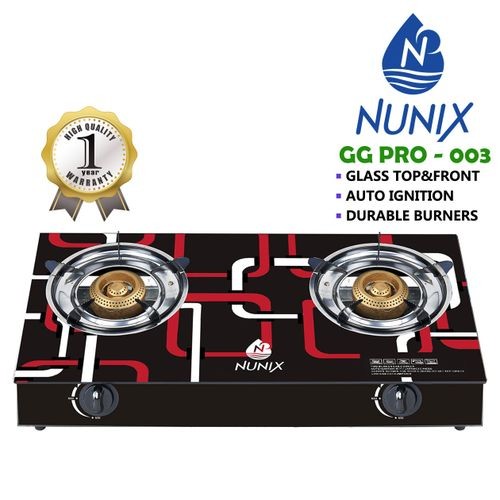 Nunix Tampered Glass Table Top Double Burner Gas Stove / Cooker