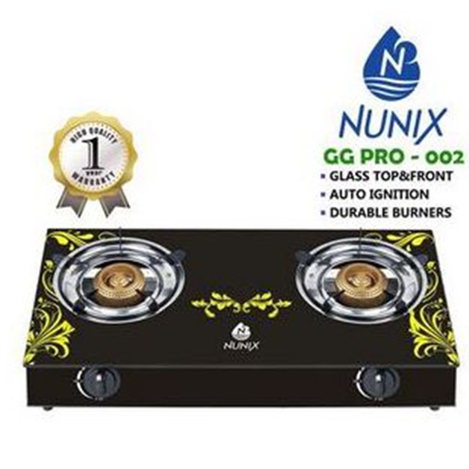 Nunix Tampered Glass Table Top Double Burner Gas Stove / Cooker