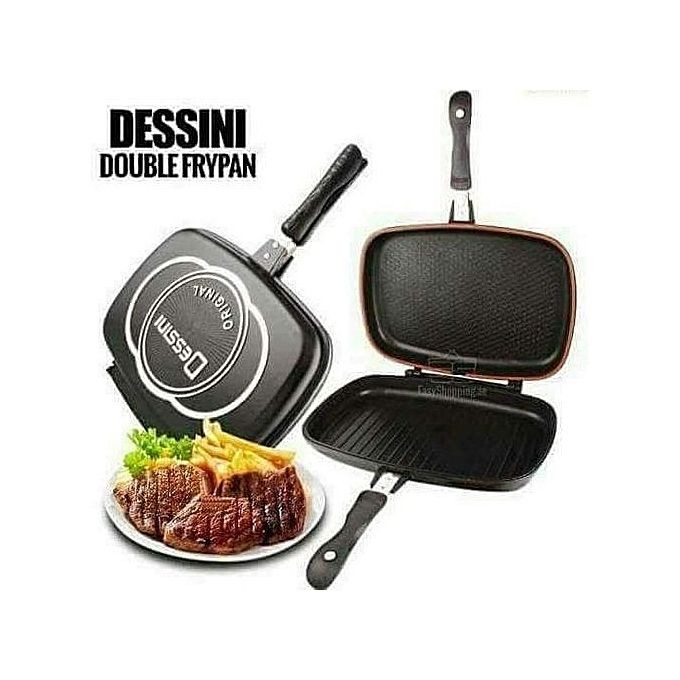 Dessini Double Pan /Meat Grill Non Stick 36cm - Black