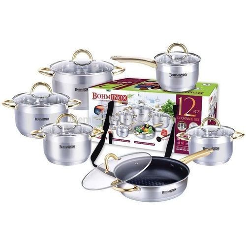 Bohminox 12pcs Stainless Steel Cooking Pots-silver