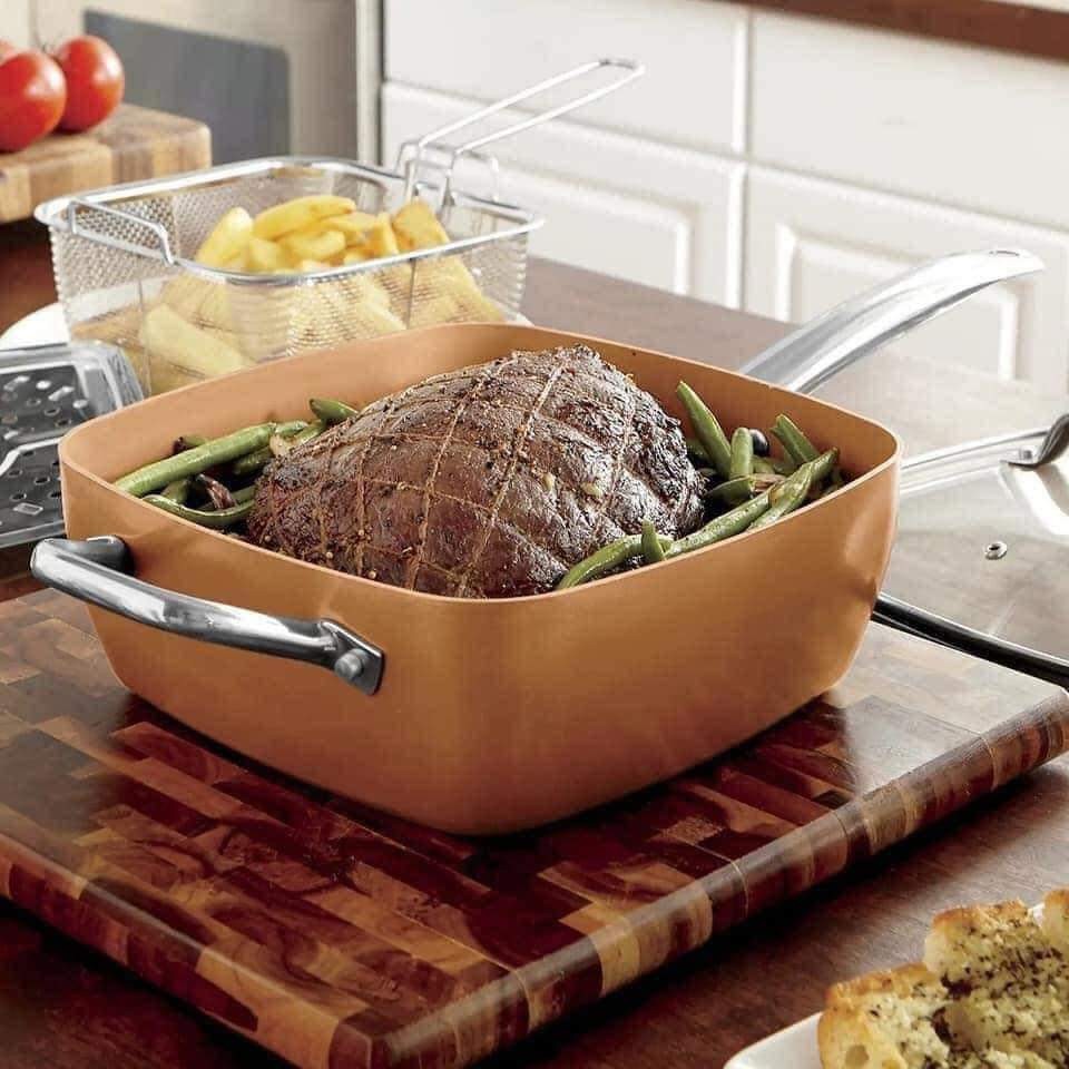 Generic Copper Chef Non-Stick Deep Sided Square Pan Kit, Copper, 9.5-Inch, Large, 5-Piece Set