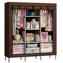 Generic 3 Columns Portable Wardrobe- Brown