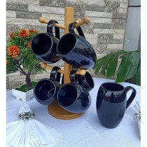 Black 6 cups with wooden stand