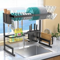 Adjustable over the sink dish rack