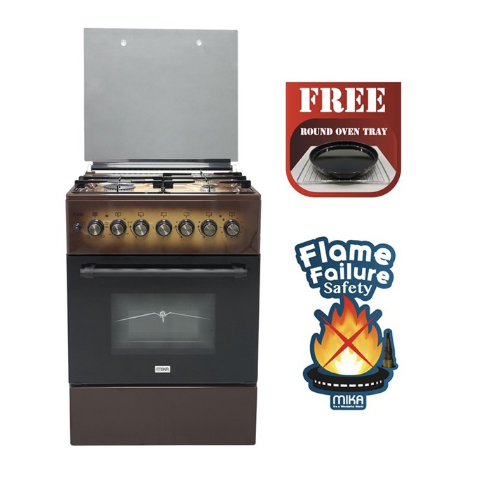 MIKA Standing Cooker, 58cm X 58cm, 3 + 1, Electric Oven, Light Brown TDF