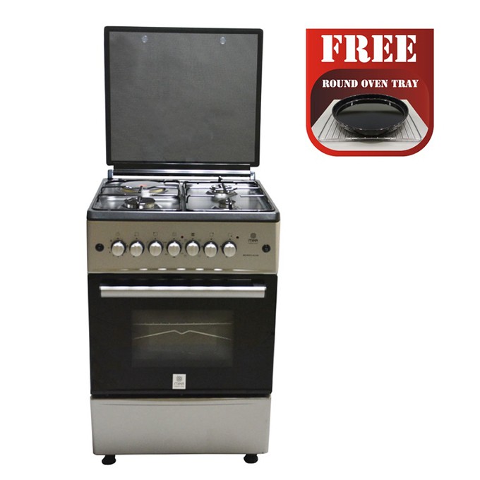 MIKA Standing Cooker, 58cm X 58cm, All Gas, Gas Oven, Silver