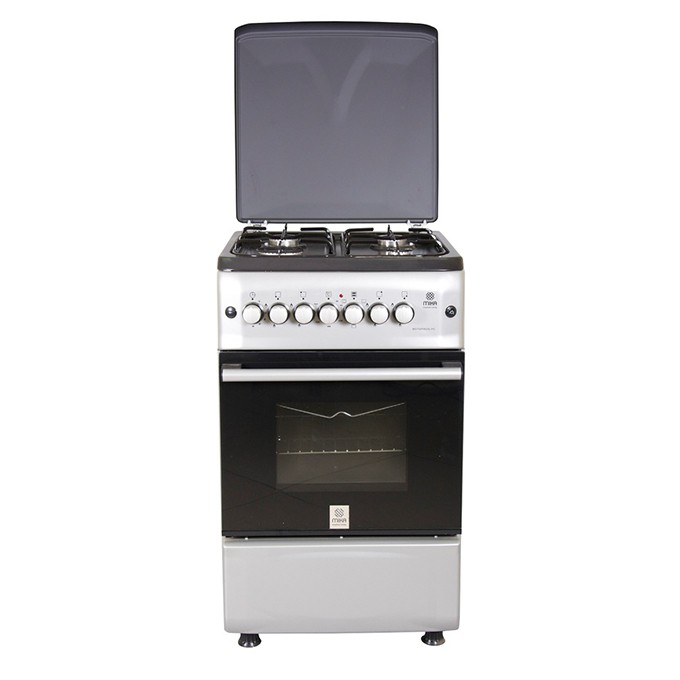 MIKA Standing Cooker, 50cm X 55cm, 4GB, Gas Oven, Metalic Silver